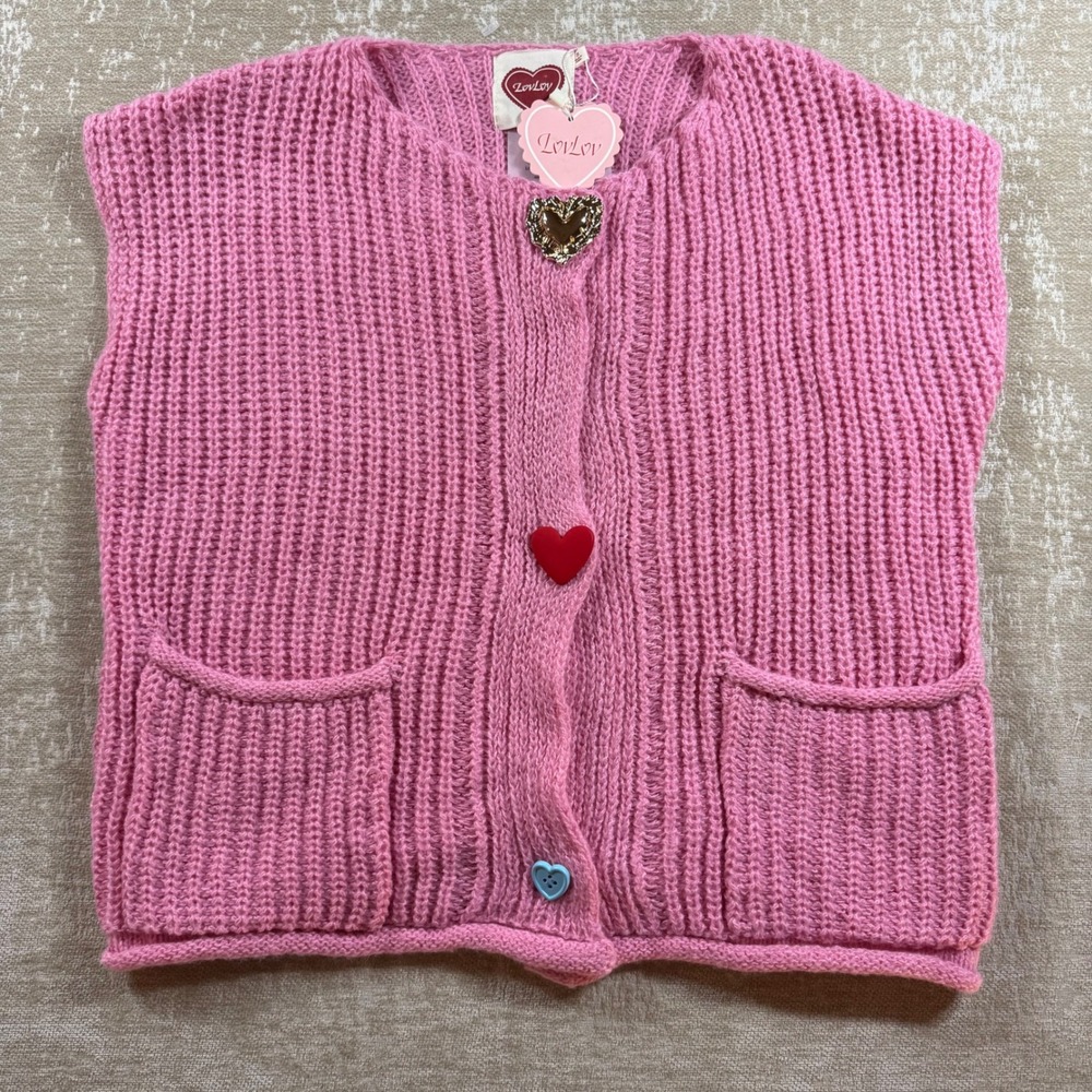Lovlov Cardigan Vest Womens S Pink New 100% Cotton